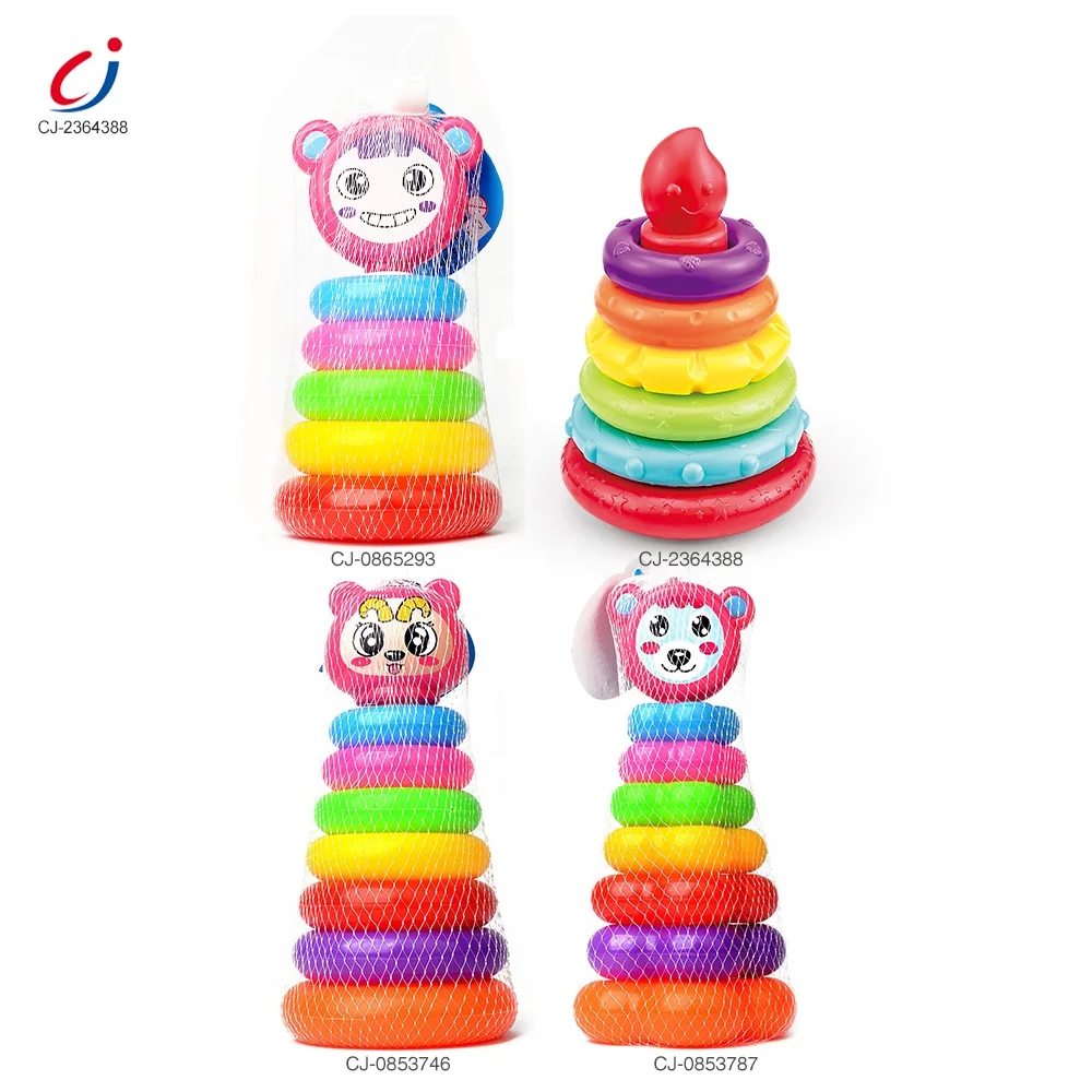 Chengji montessori spielzeug education toys block building tower game toy plastic rainbow stacking rings toys for baby