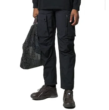 Nange Custom Straight Leg Nylon Cargo Pants Men Streetwear Drawstring Outdoor Black Nylon Pants For Men
