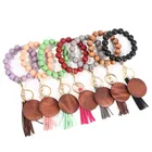 Bangle Bracelet 2021 Newest Designs Silicone Beaded Key Ring Leather Tassel Wristlet Bangle Bracelet Keychain For Women
