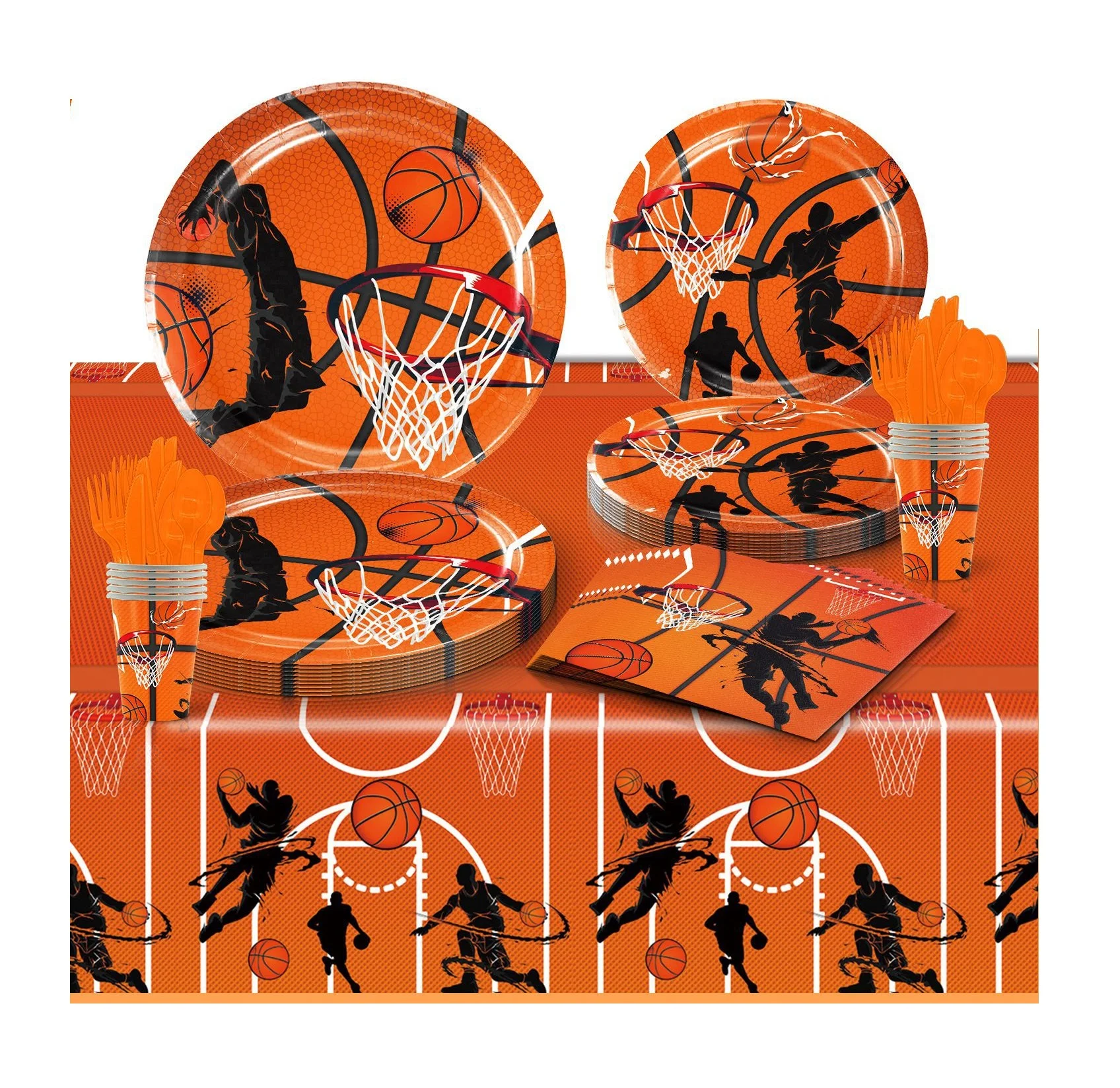 Basketball Birthday Holiday Party Cutlery Set Disposable Plate Paper Cup Napkins Tablecloth