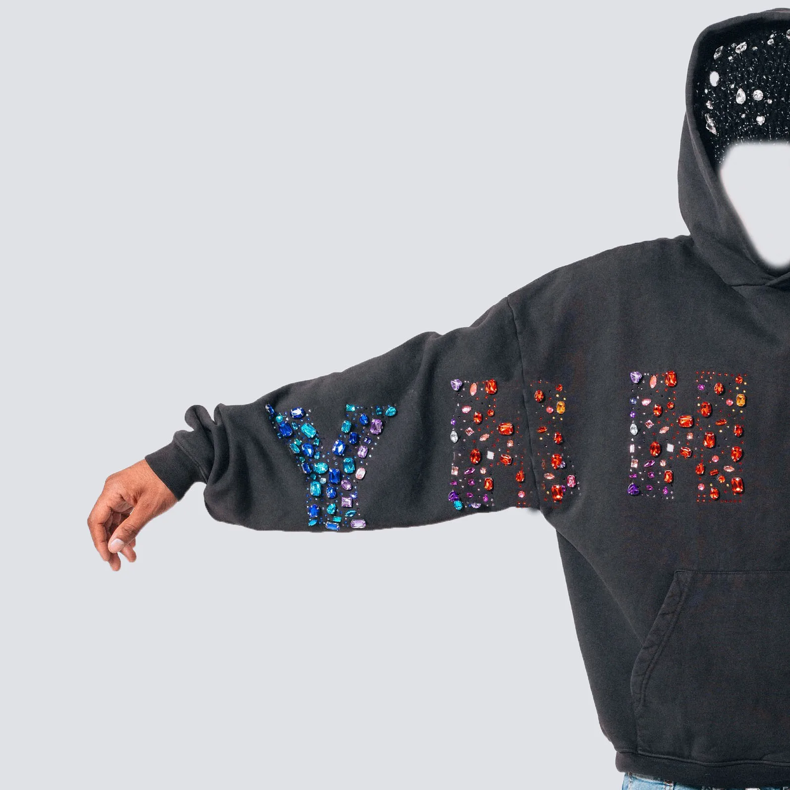 Clothing Manufacturers Streetwear Custom Unisex Stone Vintage Wash Men's Rhinestone Hoodie Sweatshirt for Men factory