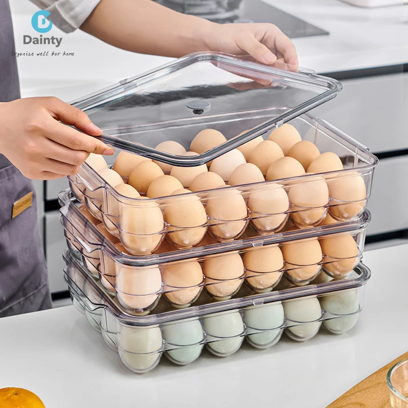 Rolling Egg Refrigerator Storage Containers with Lid Stackable Plastic Egg Holder Egg Tray for Fridge
