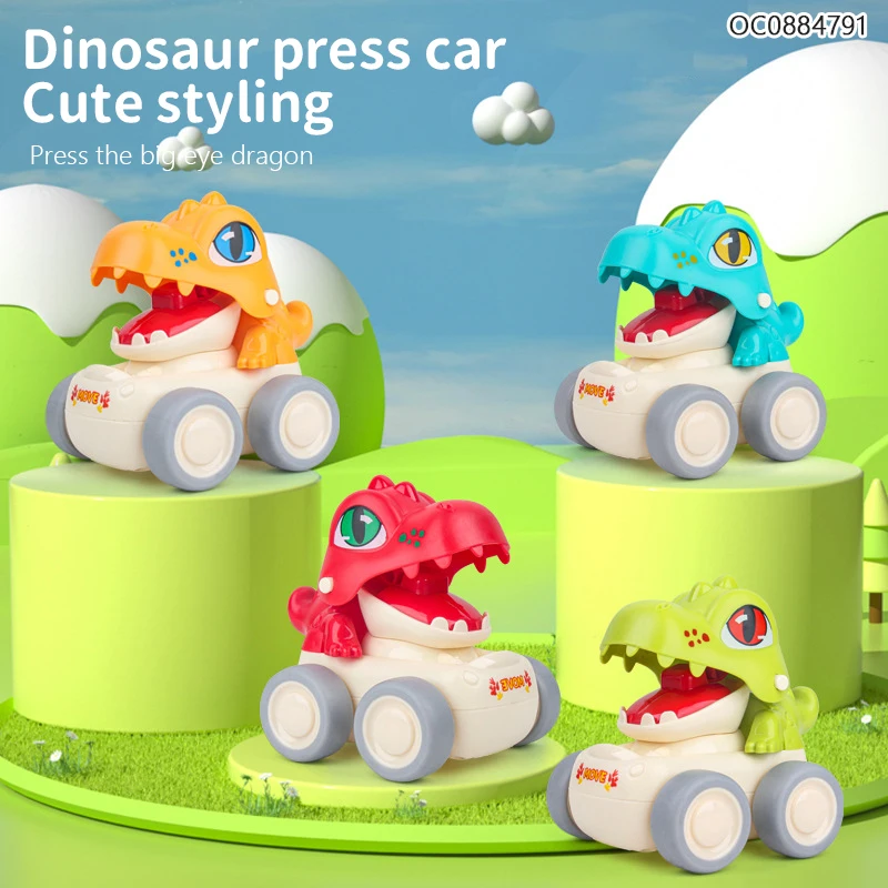 Customized plastic dinosaur cars press and go car pictures cartoon toys for sale