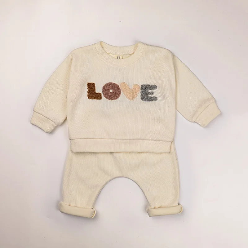 Spring Autumn Newborn Kids Clothes Set Embroidered Print LOVE Soft Cotton Baby Outside Wear Boy Clothes Suit