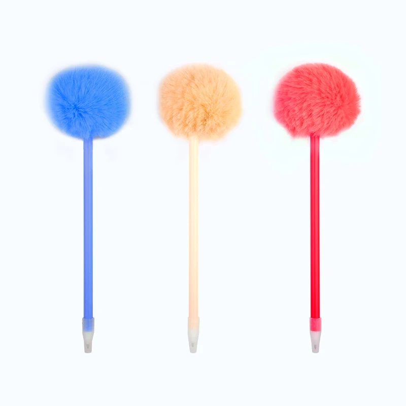 Custom Print Wistiti Style Colorful Pom Pom Pen Kawaii Cheap Cute Plush Ball Ballpoint Pens Manufactures
