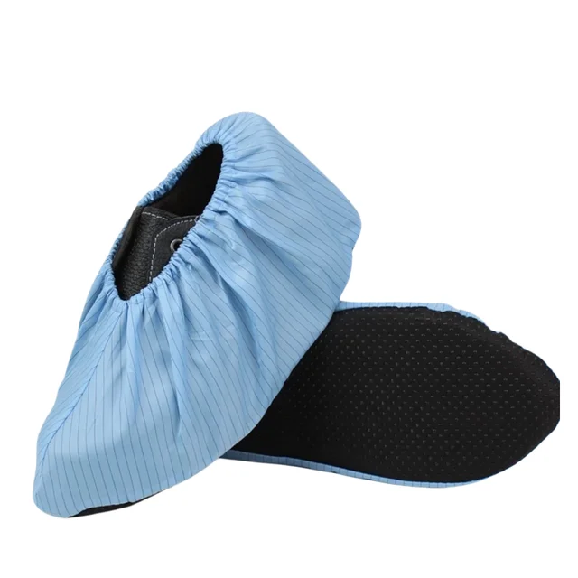 5mm ISO clean room Reusable and Washable Polyester Carbon Fiber ESD Cleanroom Shoe Covers with Anti-slip Sole