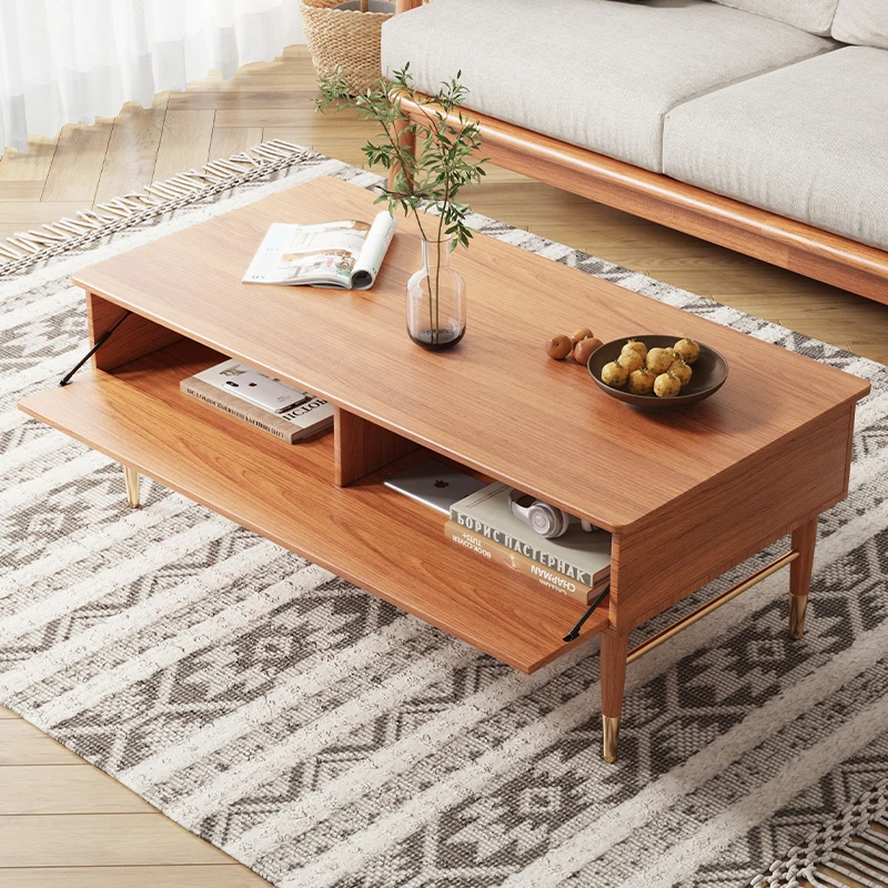 Simple design rectangular wooden storage modern living room center coffee table