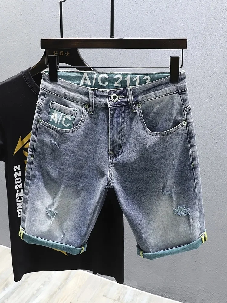 2024 summer jean shorts men Pants Blue Jeans ripped with zipper fly closure short pants custom jean denim shorts