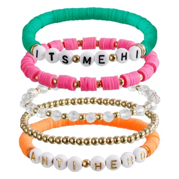 Wholesale Custom Bohemian Beads Bangles Letters Beaded Stackable Stretch Bracelet Fashion Jewelry