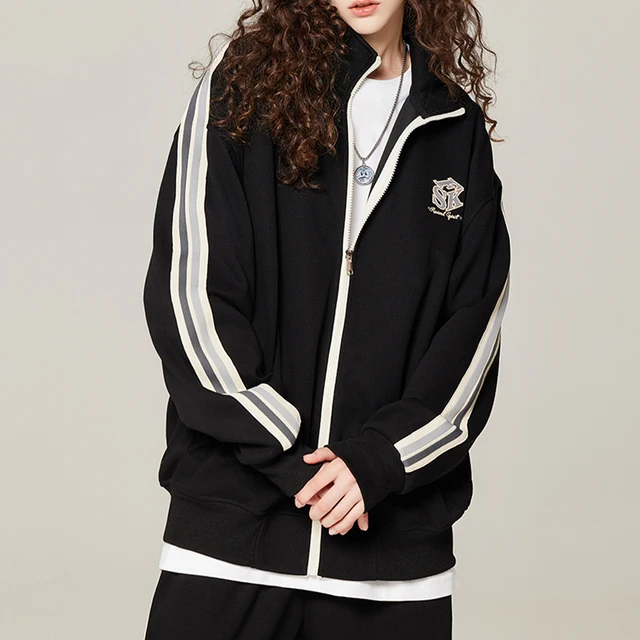 OEM/ODM Custom Women's Zip-Up Color-Blocked Jacket - 340G Brushed Fabric, Color-Weave Stripe, Modern Fit, Active Style