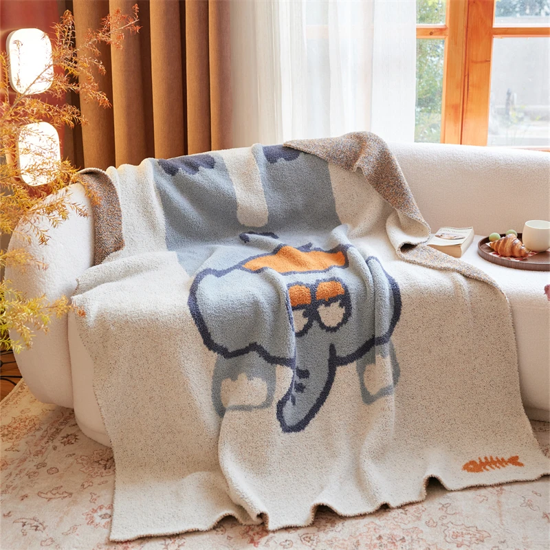 yiruio super soft and comfortable cute elephant jacquard knitted throw blanket for home decoration gift and travel ayd-59