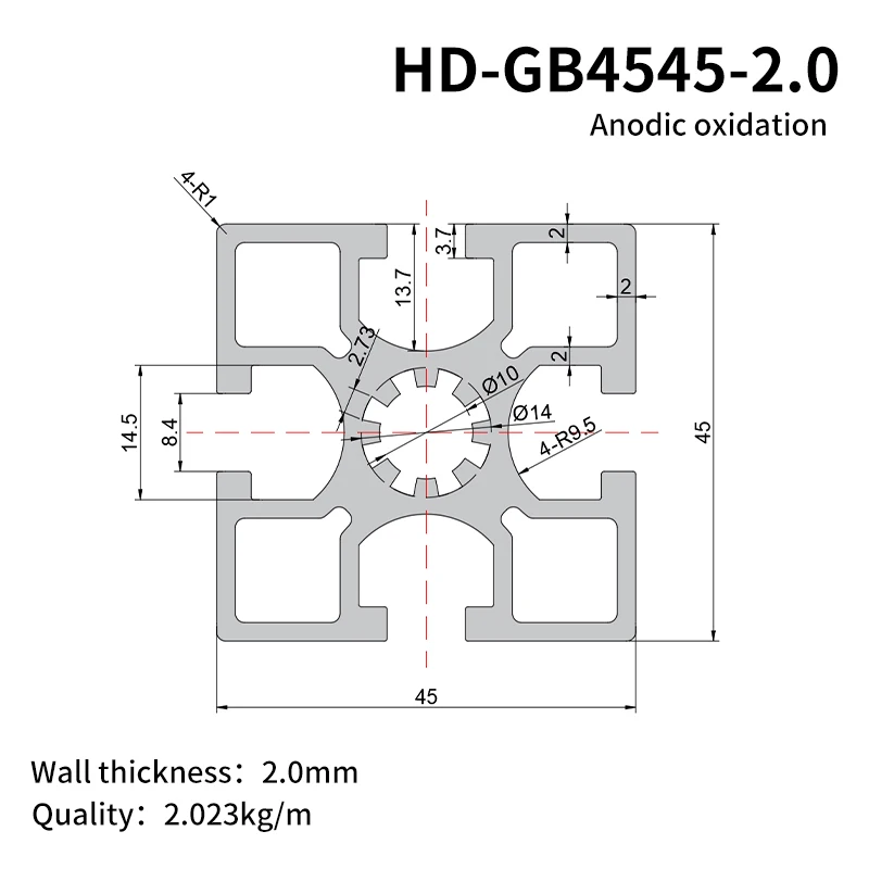 Industrial Extruded Aluminum Alloy Profile 4545 Is Suitable for Assembly of Assembly Line Workbenches manufacture