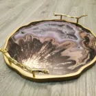Source Tray Serving Source Factory Custom Modern Table Decoration Tray Handle Gold Agate Glass Pattern Serving Tray