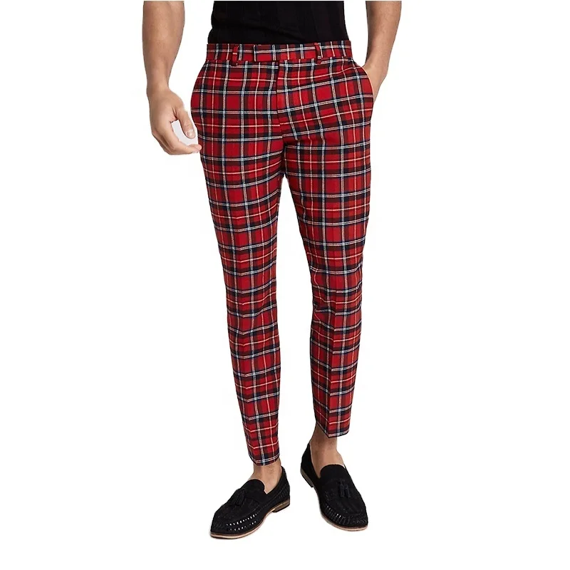 men's casual plaid cropped pants