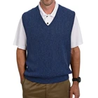 Men Sweater Classic Custom Simple Basic Design Men Pure Color V Neck 100% Wool Vest Golf Boy Sweater