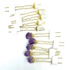 Gift Wholesale Natural Healing Amethyst Clear Quartz Crystal Crafts Hairpin For Reiki Gift