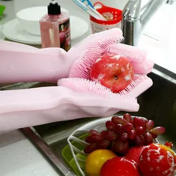 Dishwashing Cleaning Sponge Gloves Reusable Silicone Brush Scrubber Gloves  for Pet Grooming Bathing Car Washing