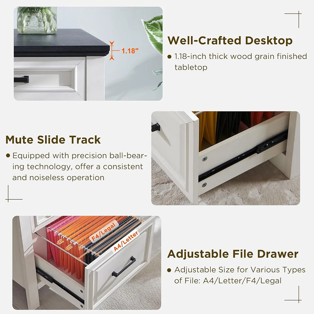 Modern Farmhouse 53 Inch White Home Office Desk with File Cabinet Letter T4 F4 Legal for Study and Writing factory