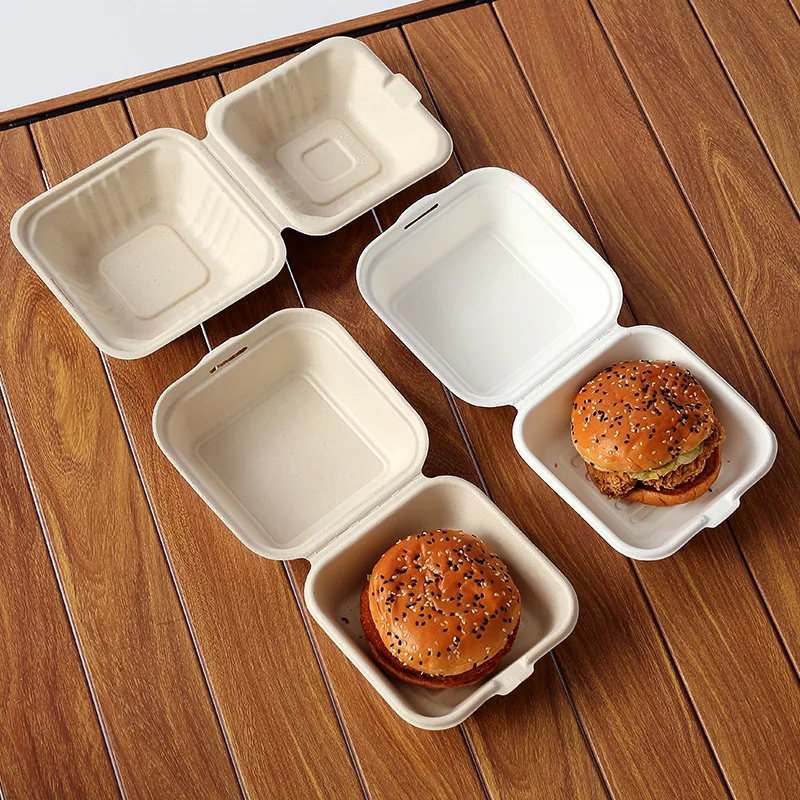 Customized Bagasse 6x6 Inch Burger Hamburger Box Fc3 Sugarcane Sugar