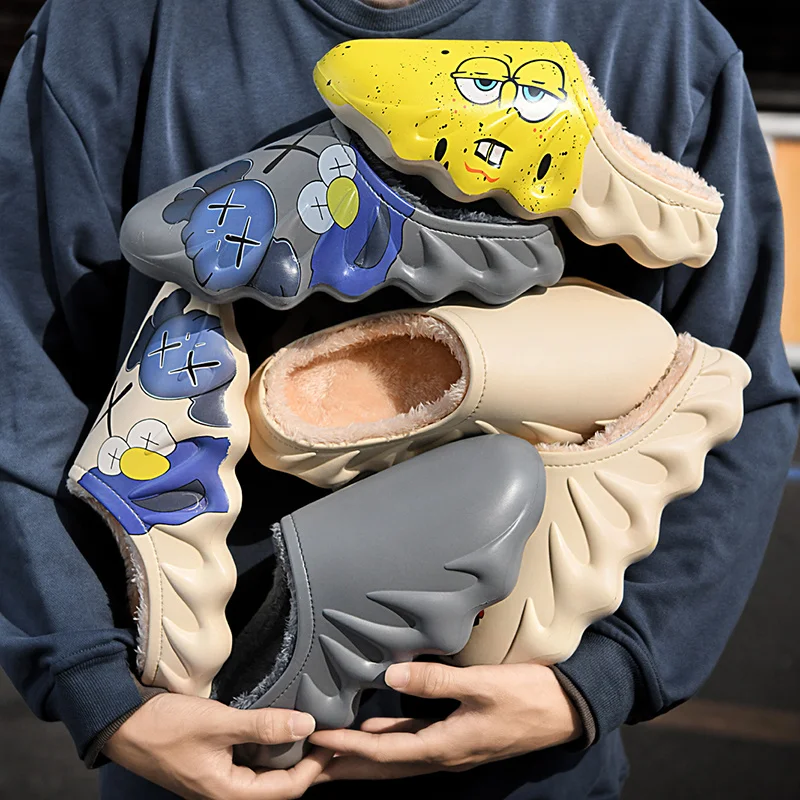 Factory Customization Men Winter Warm Non Slip Waterproof Cartoon Printed  Indoor Custom Fur Slides Slippers For Men - Buy Custom Yeezy Fur Slides Slippers  For Men,Custom Sandals With Logo,Design Uv Logo Fur