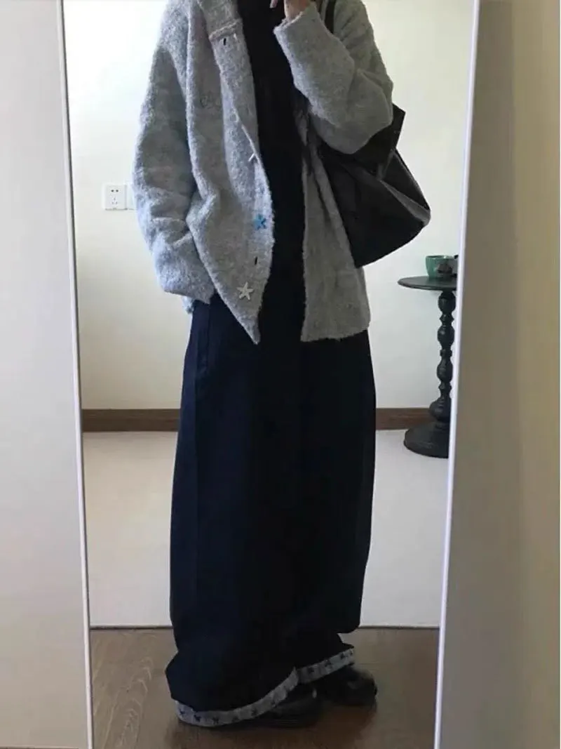 Design Bowknot Plaid Patchwork Denim Jeans for Women Spring Season Plus Size Loose Wide-leg Pants factory