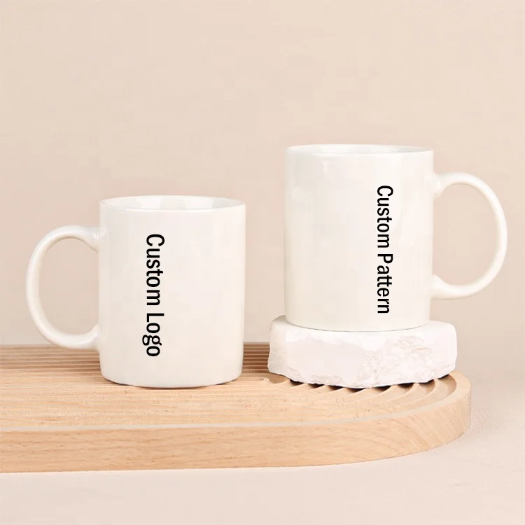 Gloway 100MOQ Hot Selling Business Gift Fast Delivery Blank Handle Drinking Cup 11oz Ceramic White Coffee Mug For Sublimation