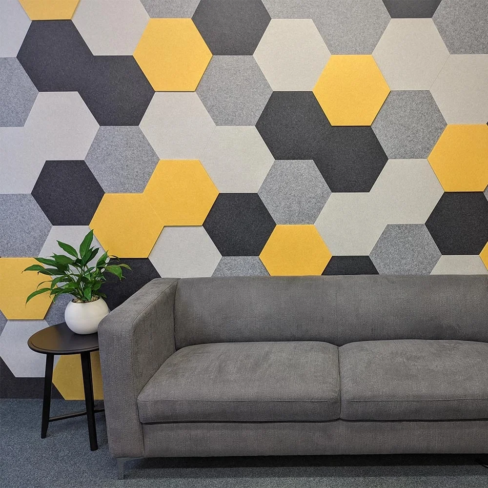 Hexagon Acoustic Panel Hexagon Carved Wall Board 100% Polyester Fiber Acoustic Ceiling Panel