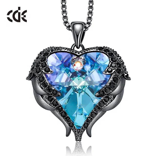 CDE P0902 Original Jewelry Patented Red Austrian Crystal Heart-Shpaped Necklace 2023 Angel Heart Demon Heart Necklace For Women