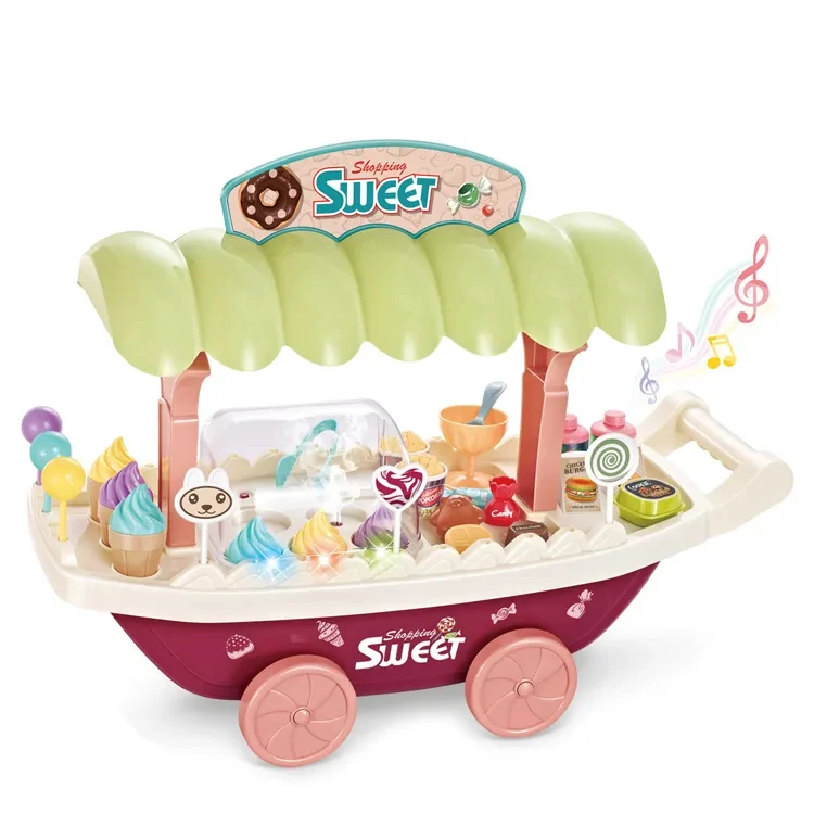 EPT Storage function mini battery operated sweet all kinds food shopping cart toy candy cart dessert toys with light and music
