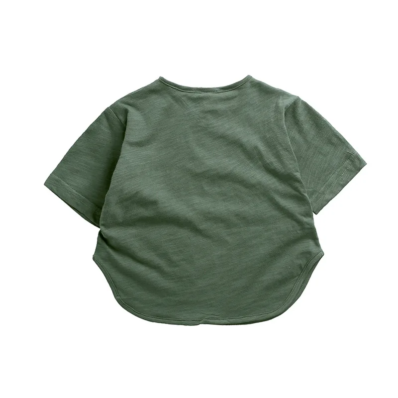 Children's Short Sleeve T-shirt 2023 Summer Boys' Solid Bat Sleeve Top Cotton Baby Clothes