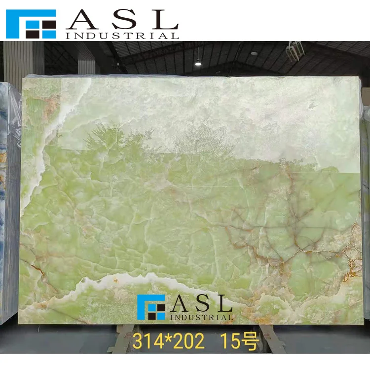 Natural stones large transparent green onyx tiles amethyst polish marble slabs wall book match translucent onyx