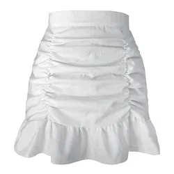 YingTang High waist sexy tight mini skirt ruched short ruffle pleated pencil skirt women