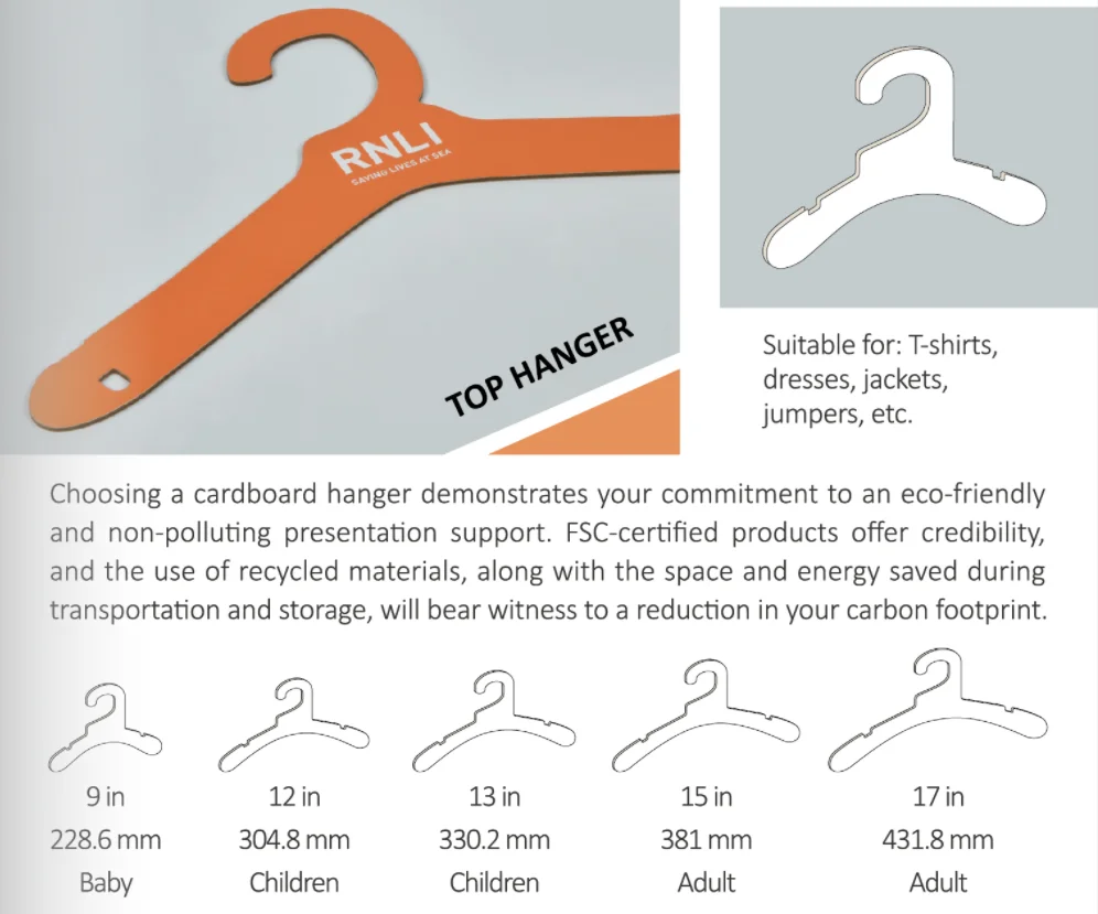 100% Recyclable Cardboard Hangers Custom Size For Dolls And Kids Clothes