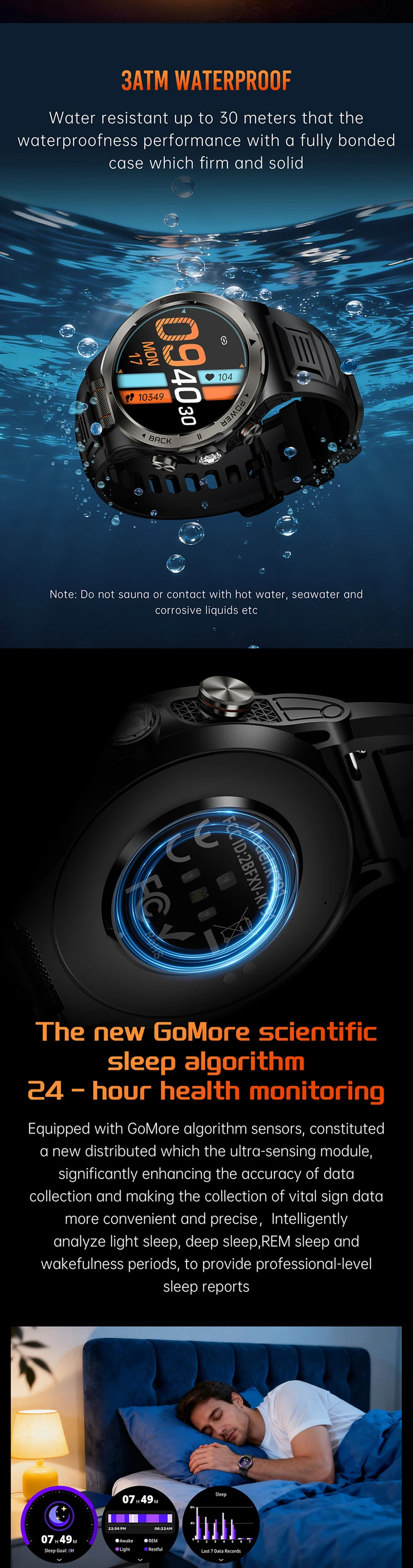 product kt91 smart watch 143inch amoled screen led flashlight 1100mah large battery health monitor 3atm waterproof sports watches-3
