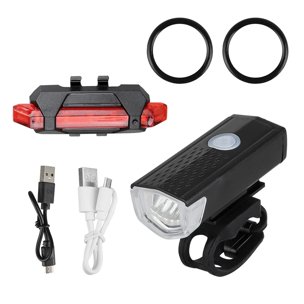Bicycle Headlight Rechargeable USB LED Bike Head and Tail Cycling Front Back Set 