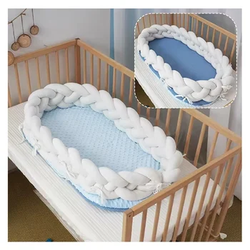 Portable Twisted Knitted Crib Guardrail for Newborns Soft Anti-Collision Fence with Character Pattern Baby Splicing Bag