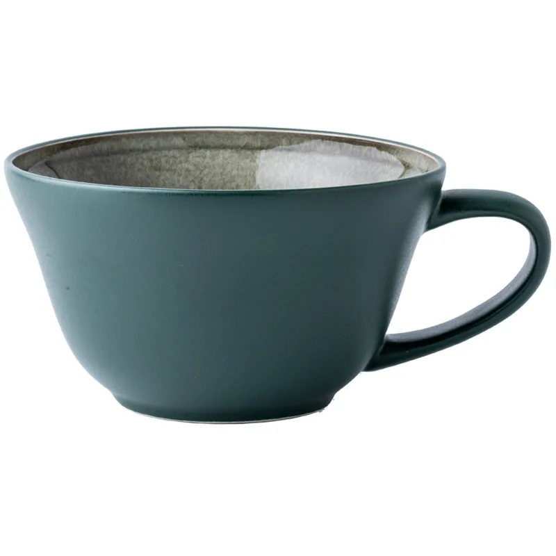 Nordic Elegant Style Porcelain Green Restaurant Quality Ceramic Luxury big capacity Coffee oat milk Cup