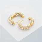 Pearl Earrings Earrings Quality Hoop Earrings BXY Gold Plated Copper Brass Crystal Pearl Huggie Hoop Earrings