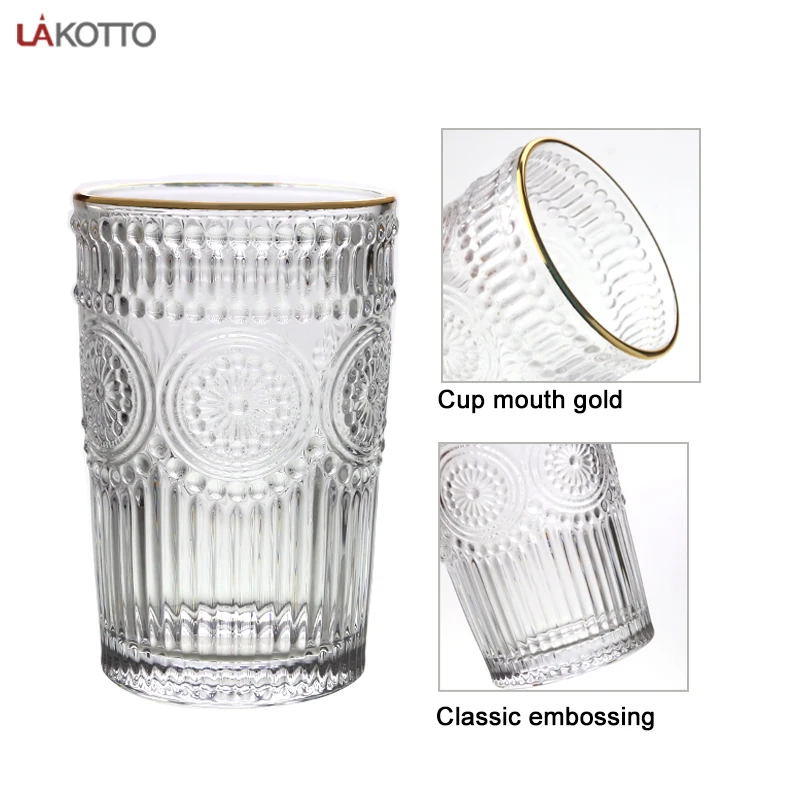 370ml vintage patterned stemless glass mug fruit juice glass coffee glass