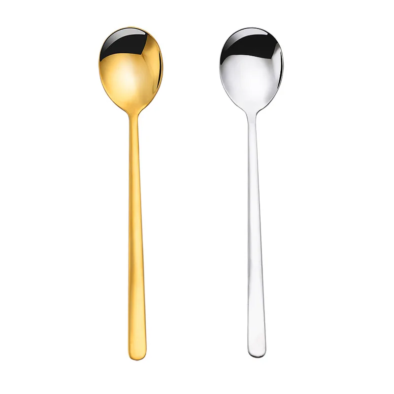 Wholesale Colourful Stainless Steel Creative Long Handle Spoon Golden Round Serving Spoon