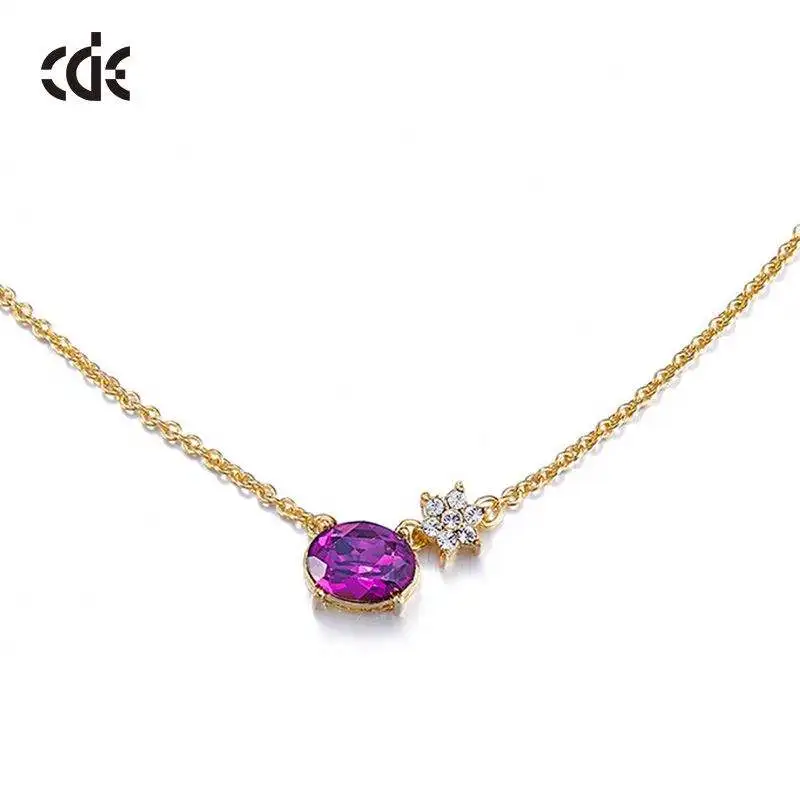 CDE N0933 Fashion Copper Alloy Jewelry Round Amethyst 18K Gold Plated Necklace Wholesale Women Crystal Pendant Necklace