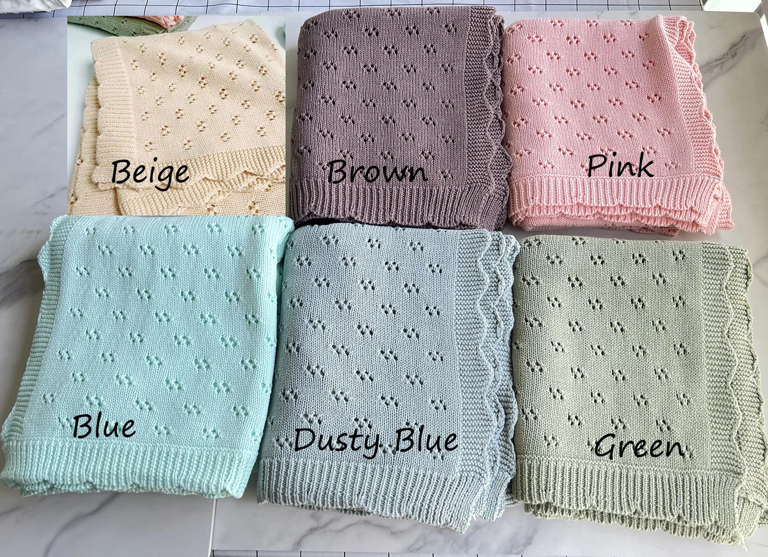 Newborn Cotton Yarn Nursery Baby Swaddle Blankets Lightweight Knitted Delicate Warm Pink Pointelle Blanket