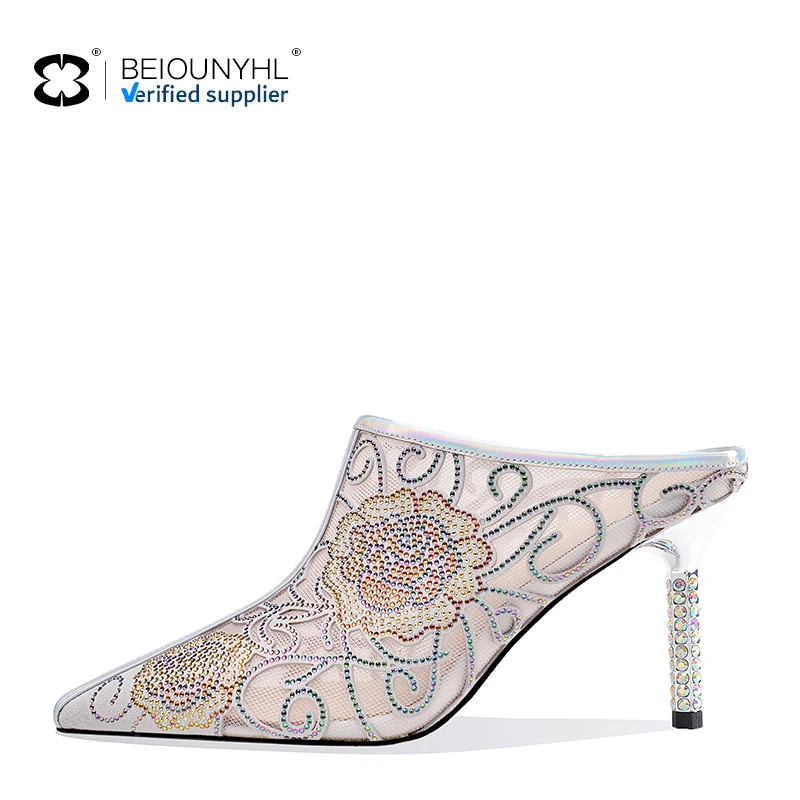 High Quality Slippers Out Door Decorative Crystals pencil stiletto sexy high hell shoes nude beautiful Women Pump Shoes
