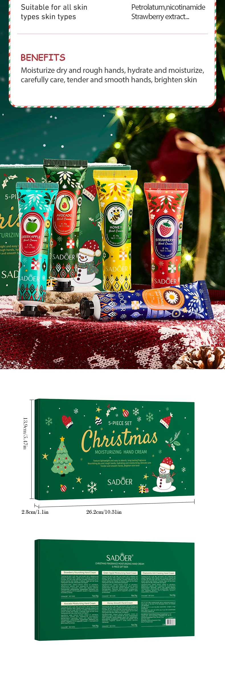 product oem sadoer private label christmas hand cream gift set whitening moisturizing hand care skincare cream set body lotion-11