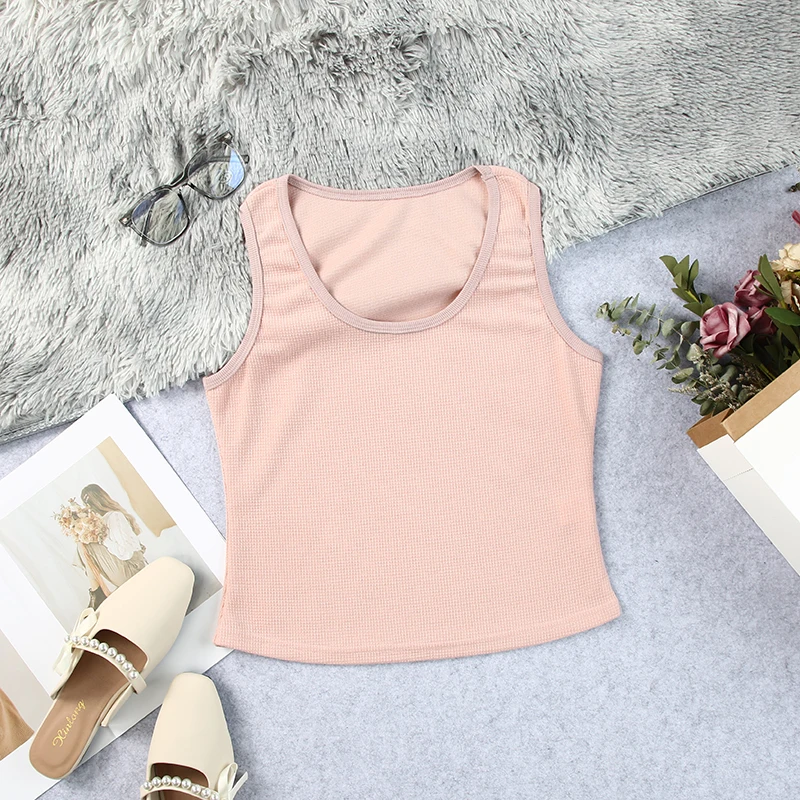 Dear-Lover Women Clothing Custom Logo Summer Plain Waffle Basic Solid Color Ladies Ribbed Knit Tank Top For Women