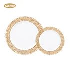 Wedding YACHEN 150pcs Gold Mini Forks Plates With Disposable Elegant Plastic Tableware Set Wedding