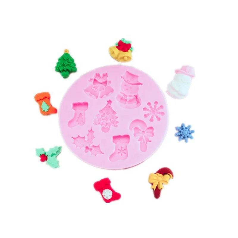 Round Christmas Snowman Snowflake Cake Fondant Silicone Resin Mold Handmade Soap Molde de Resina Epoxi