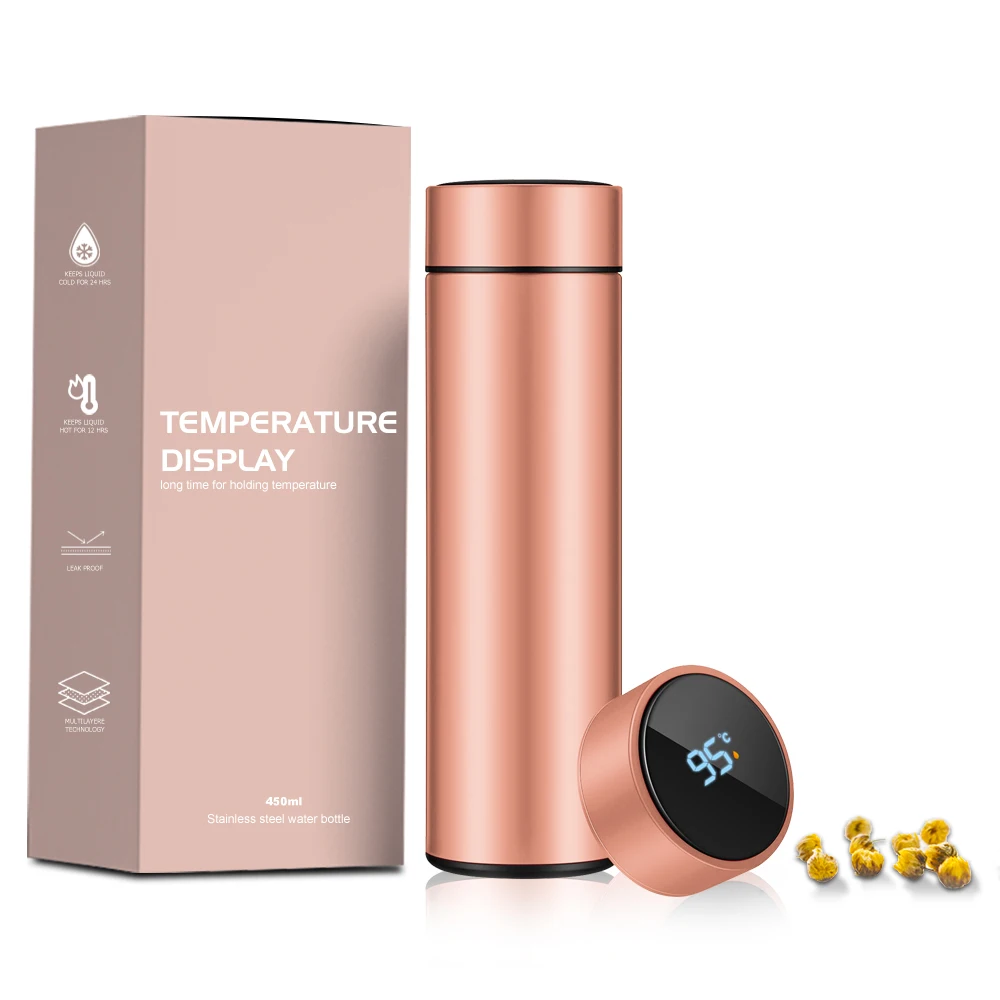 Customized Double Vacuum Insulation 500ml Tumbler Stainless Steel Smart Water Bottle with LED Temperature Display