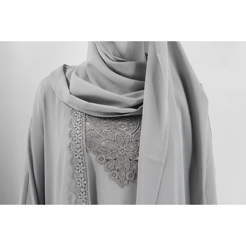 New Designs Eid Dubai Islamic Elegant Modest Abaya Women Muslim Dress Inner Slip Dress Abaya Set Embroider Satin Silk Open Abaya factory