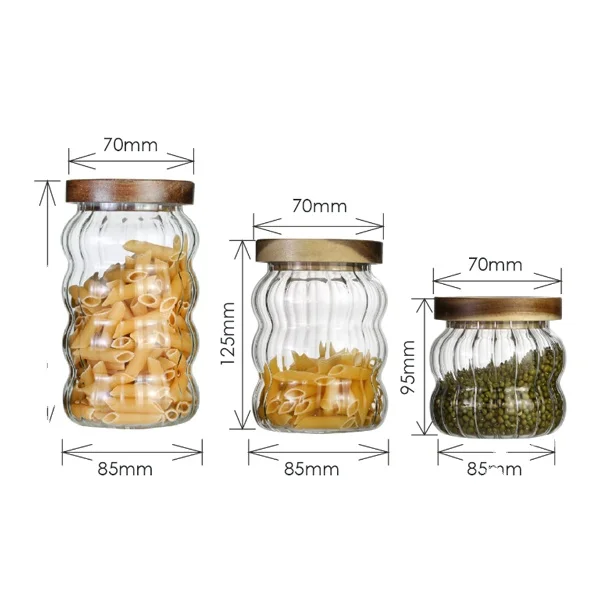 Custom Logo Glass Container For Food Storage Jars With Bamboo Wooden Lid Food Storage Jar